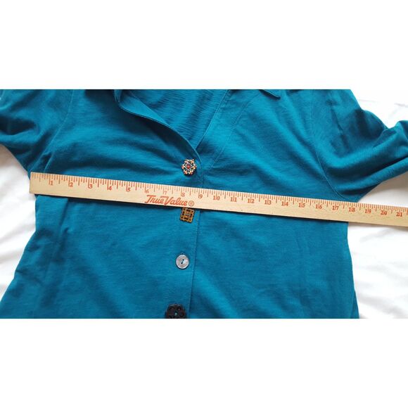 Soft Surroundings Handkerchief Hem Artisan Button Top, Teal Blue, size small‎ - Picture 3 of 10